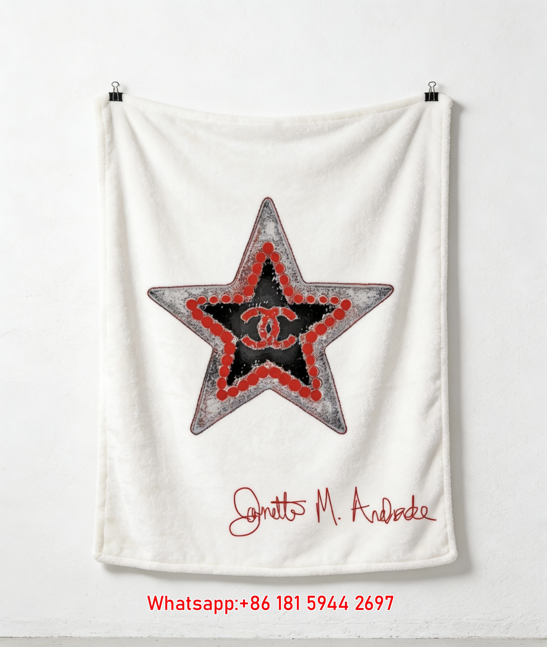 Chanel Star CC Logo Red Dot Flannel Sofa Throw Blanket IMG_6817
